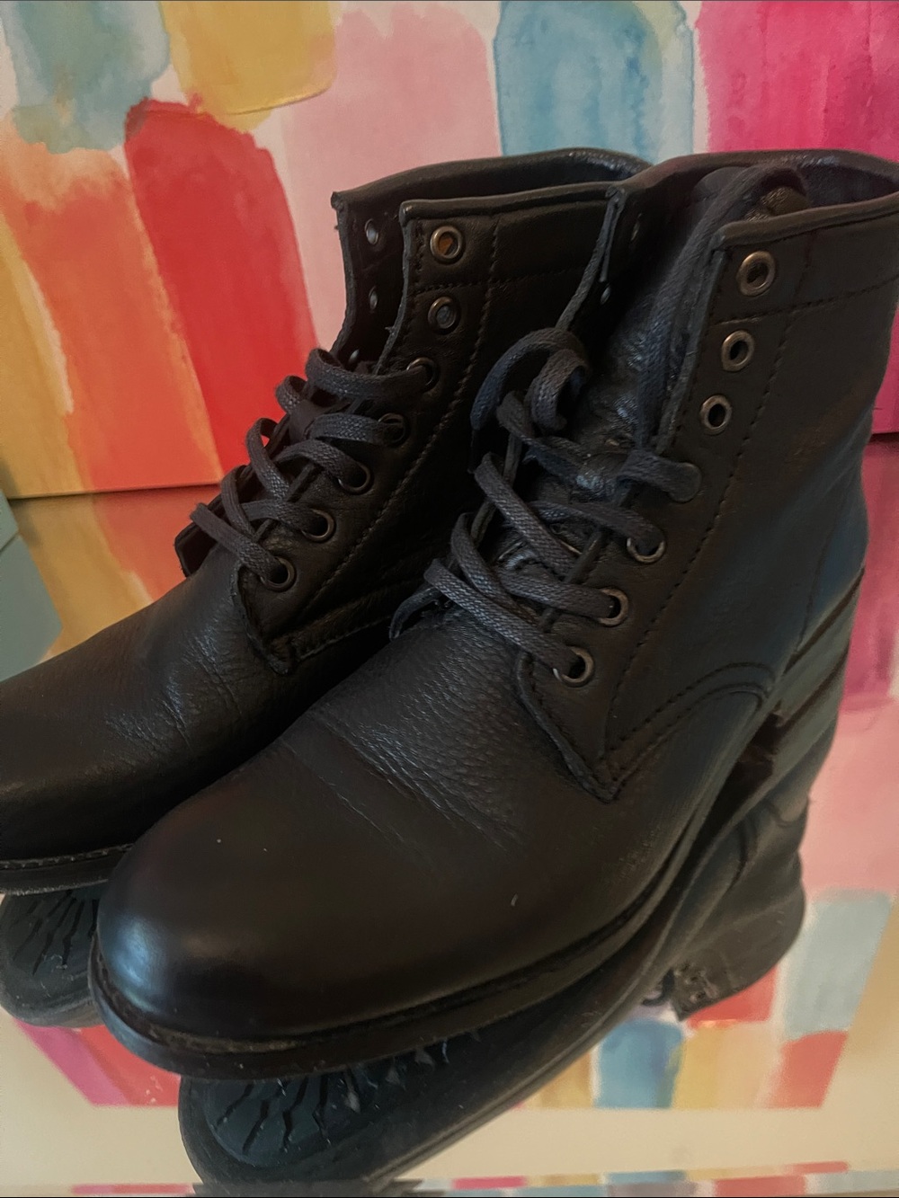 Frye Women’s  Black Leather Lace-Up Boots